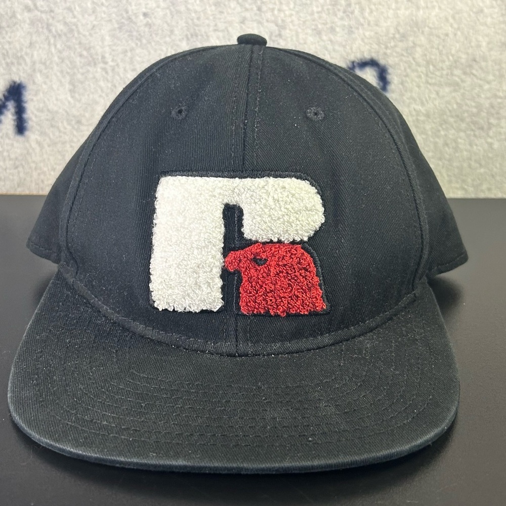 Russell Athletics Black Cap with Red and White Logo Snapback Hat Adjustable